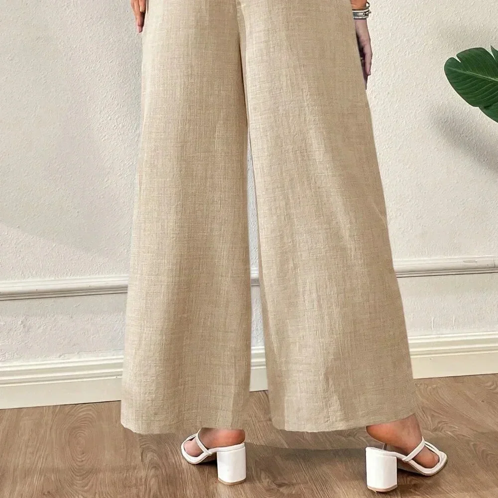 Apricot Casual Women's Waist Wide Leg Pants